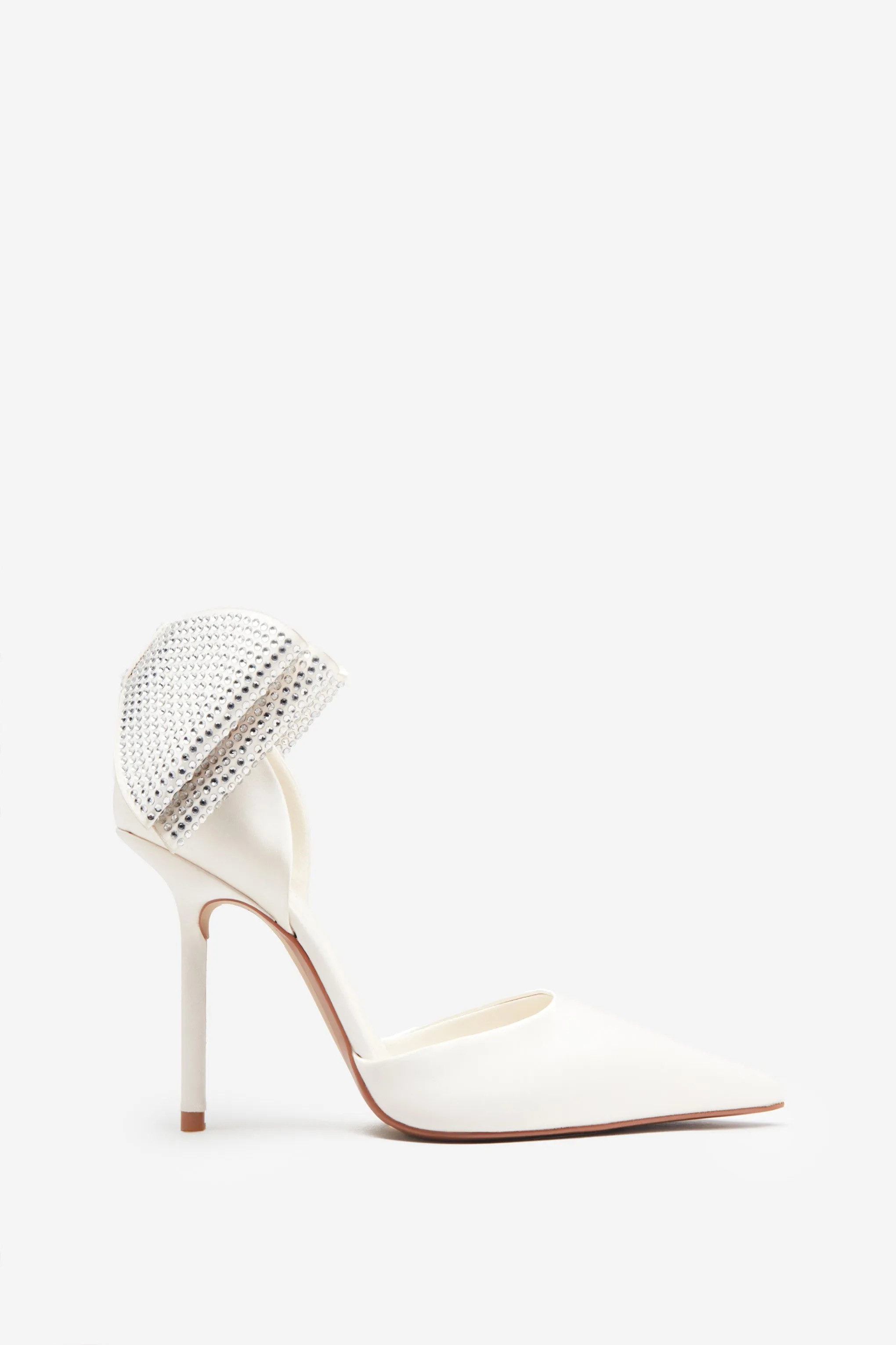 Flashing Lights | Ivory Satin Pointed Court Heels With Diamante Bows (Copy)