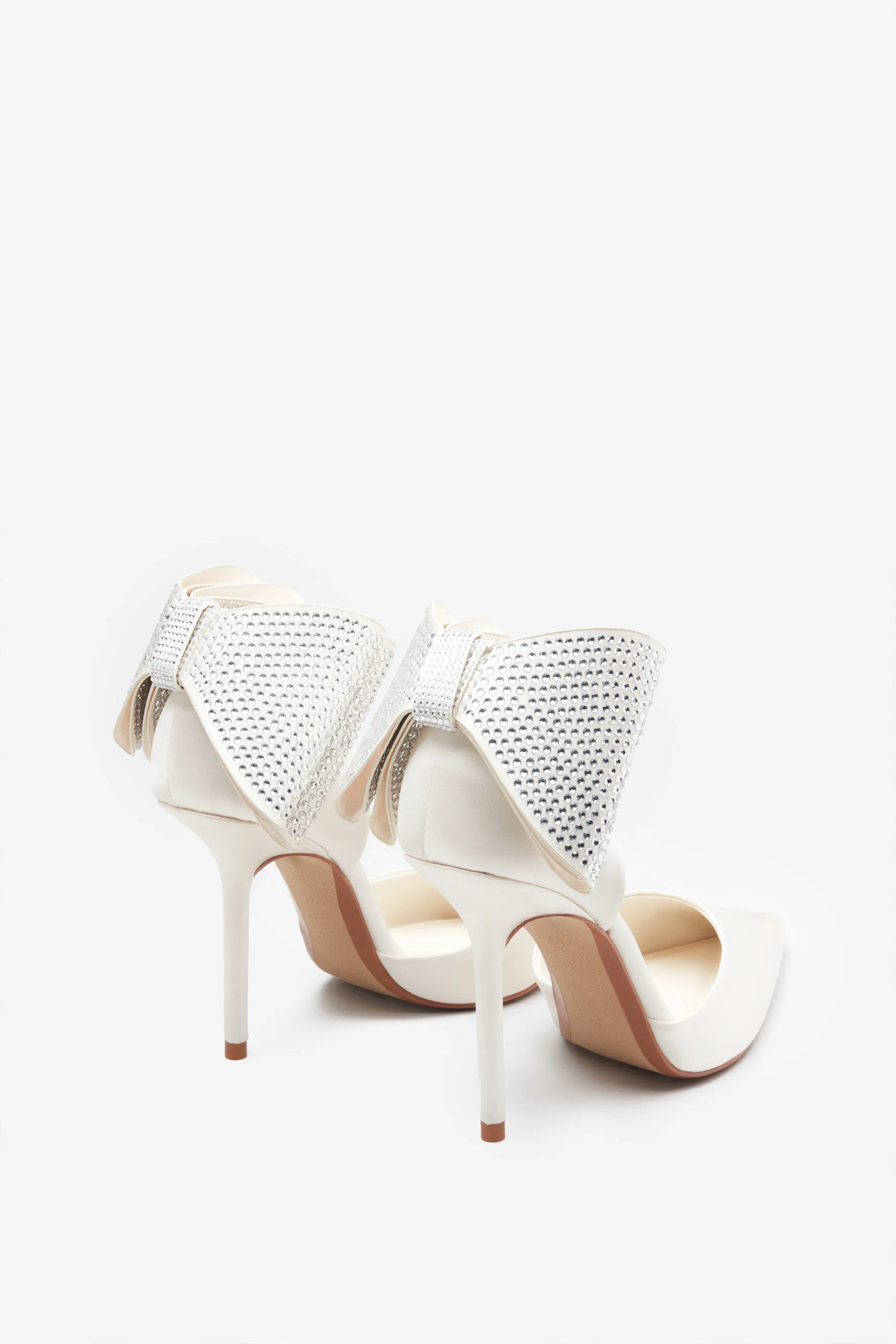 Flashing Lights | Ivory Satin Pointed Court Heels With Diamante Bows (Copy)