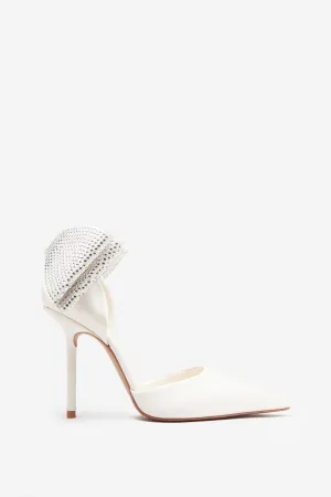 Flashing Lights | Ivory Satin Pointed Court Heels With Diamante Bows (Copy)