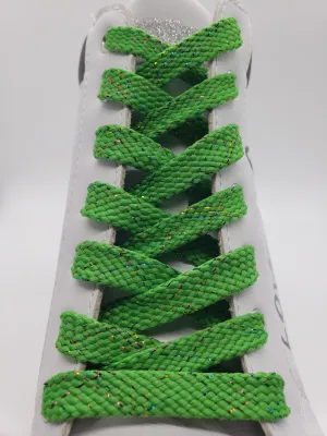 Flat Sparkle Shoelaces - Lime Green