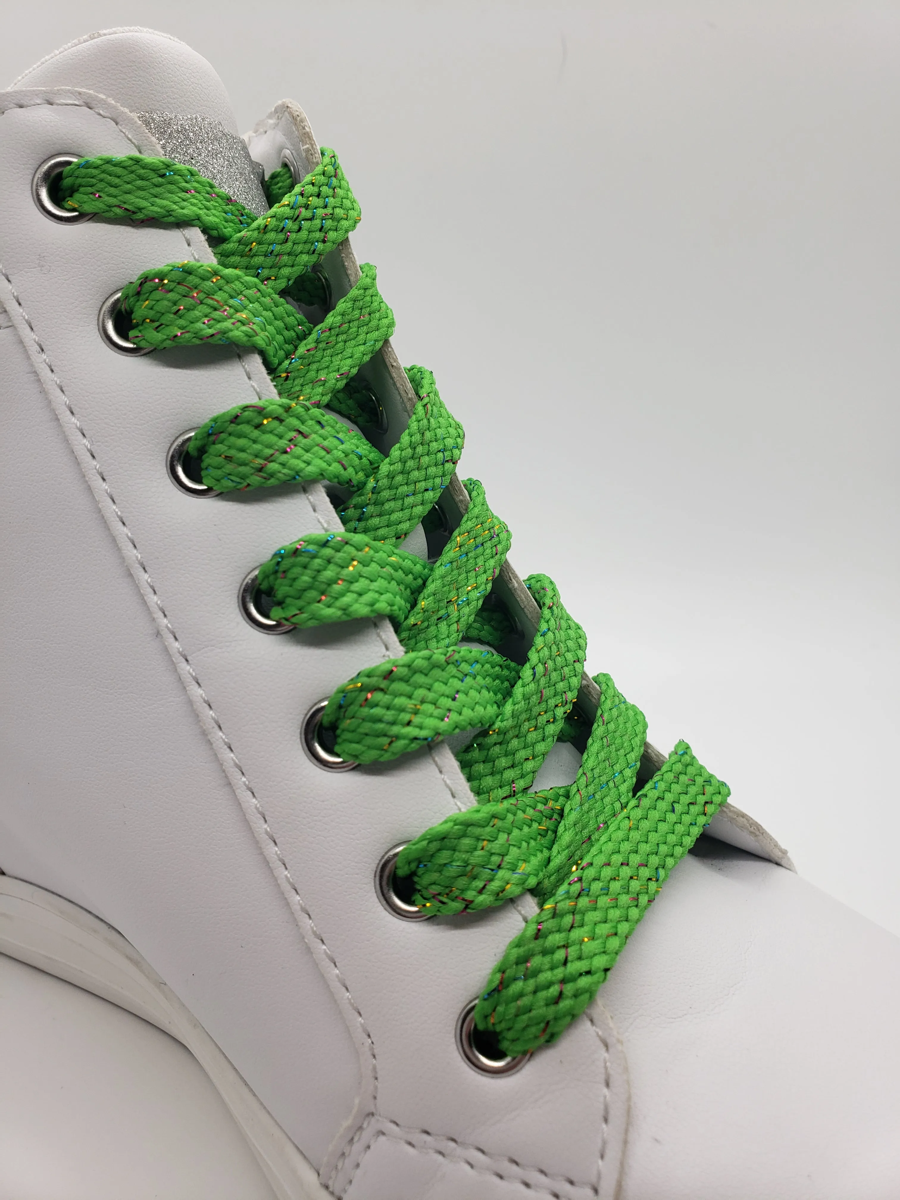 Flat Sparkle Shoelaces - Lime Green