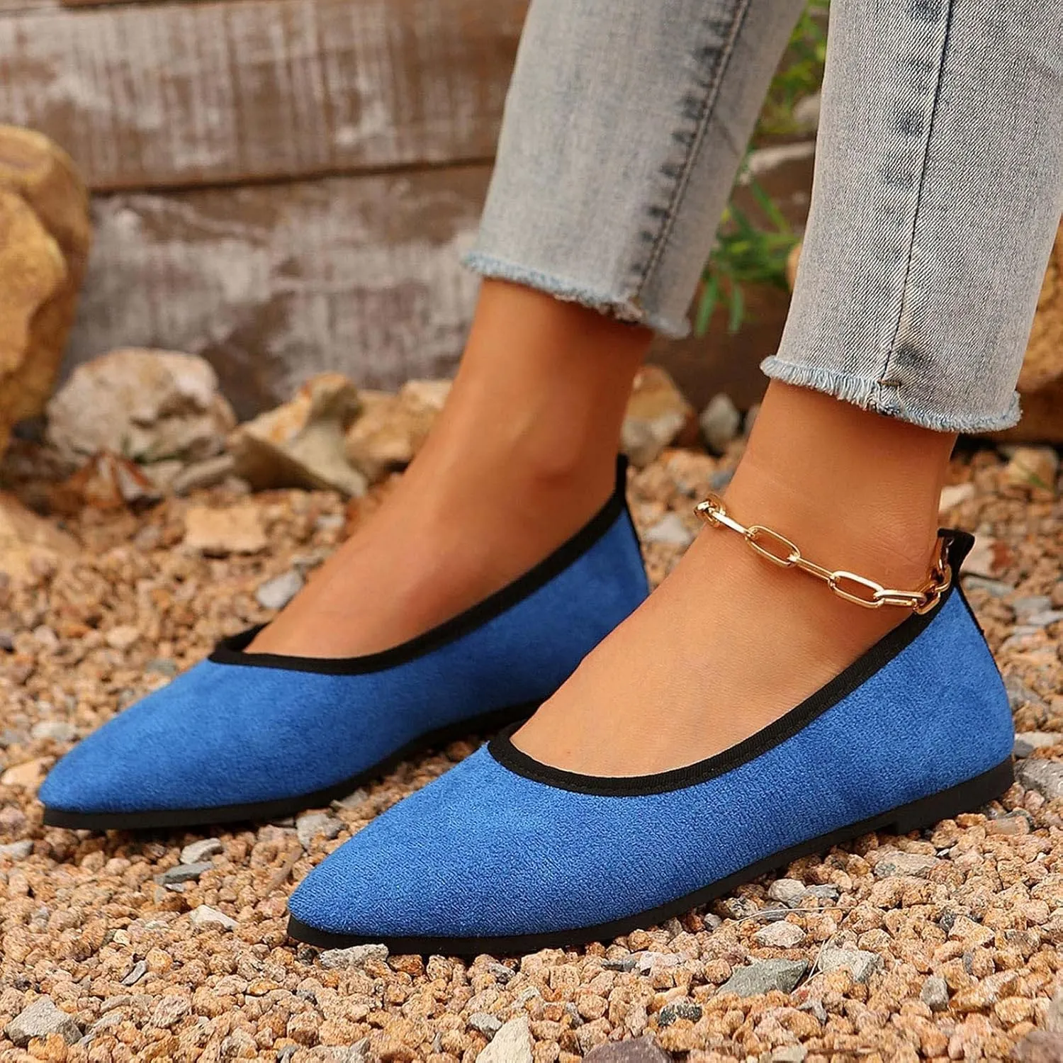 Flats for Women Pointed Toe Slip On Shoes Comfortable Flat Shoes Suede Ballet Flats Dress Shoe