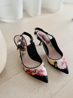 Floral Slingback Kitten Heels