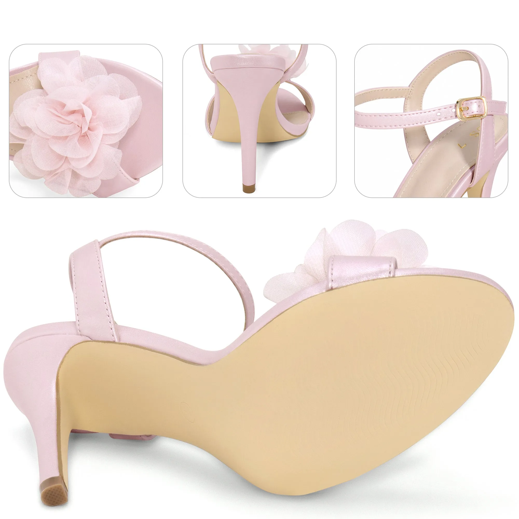 Flower Open Toe Ankle Strap Slingback Stiletto Heel Sandals for Women
