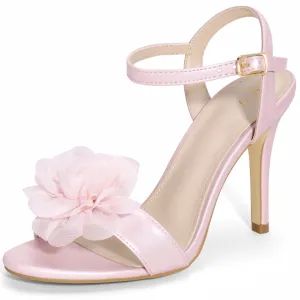 Flower Open Toe Ankle Strap Slingback Stiletto Heel Sandals for Women