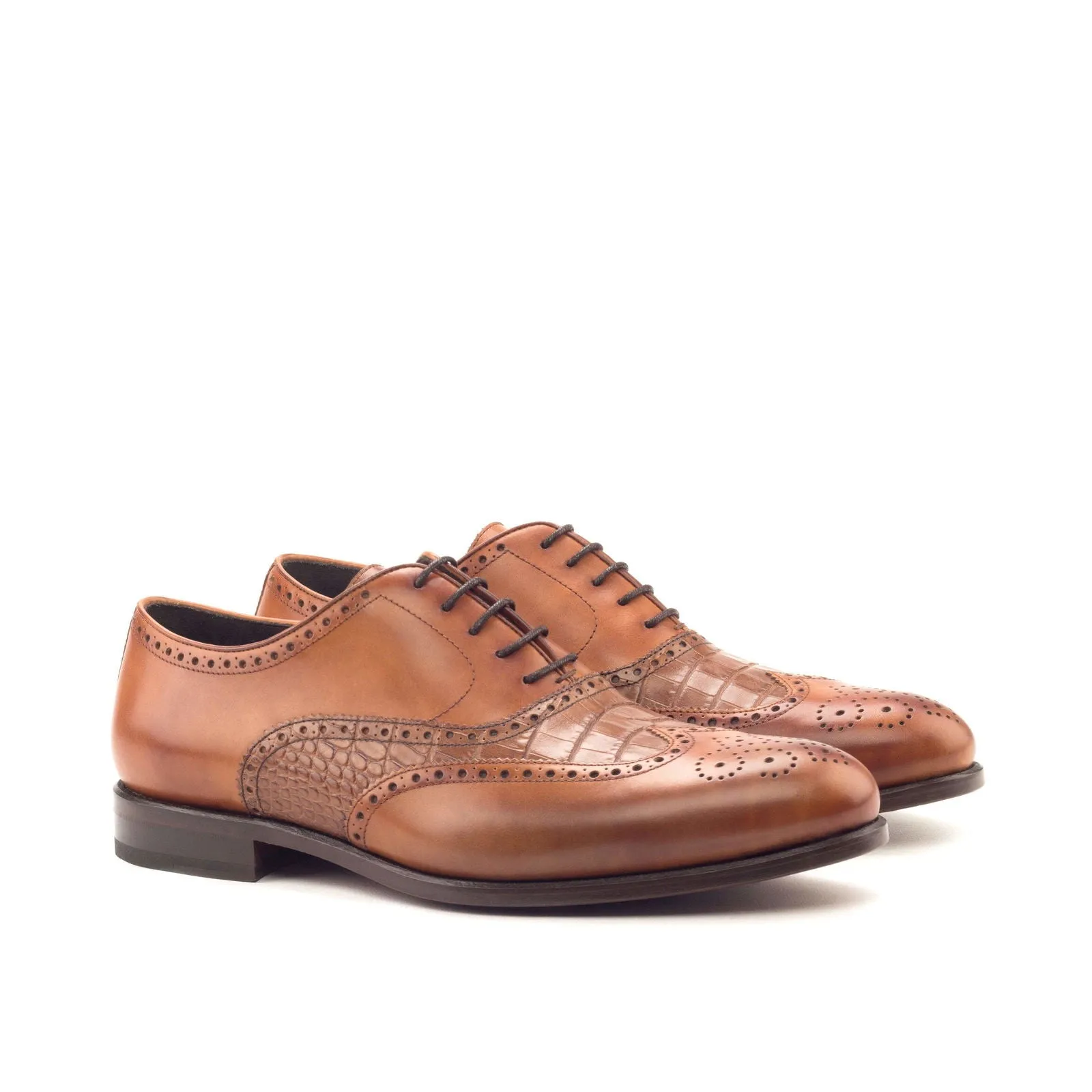 Full Brogue-Painted Croco, Painted Calf, Brown-Wholesale