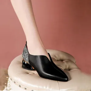 Funky Pointed Toe V-Neck Faux Leather Booty Shoes