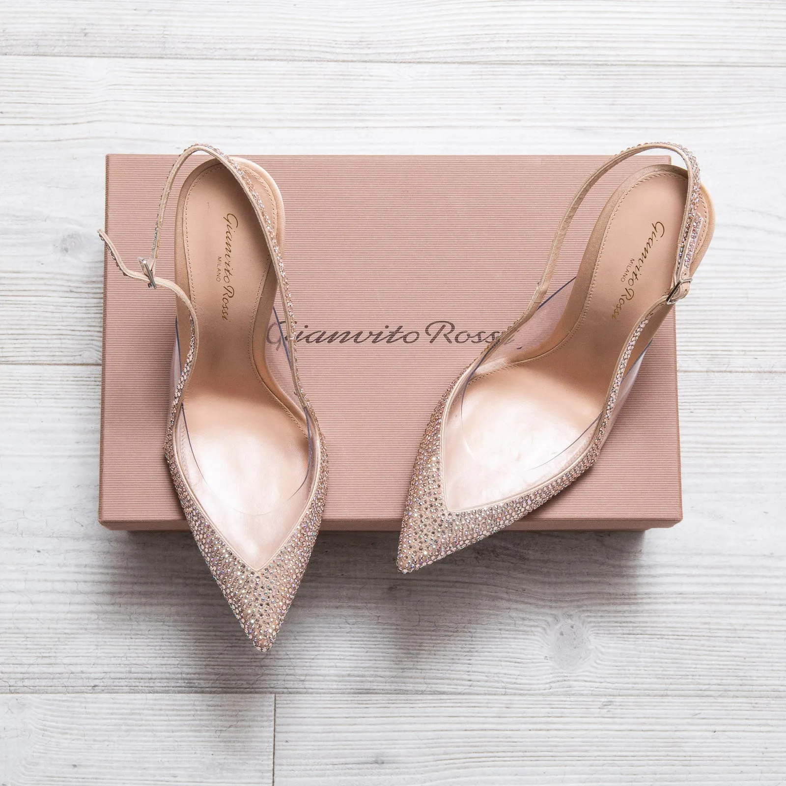 Gianvito Rossi Beige PVC And Leather Embellished Slingback Sandals Size 39