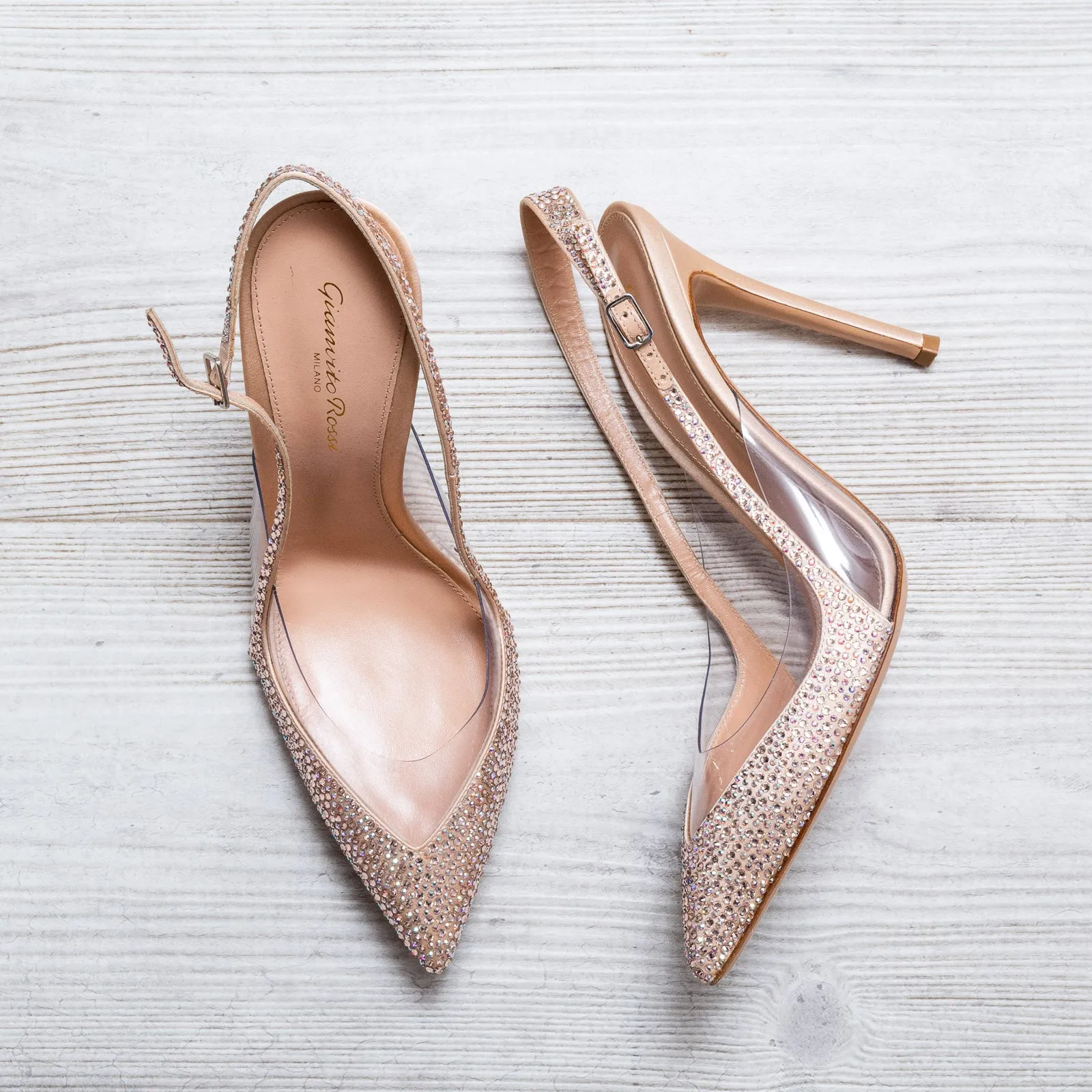 Gianvito Rossi Beige PVC And Leather Embellished Slingback Sandals Size 39
