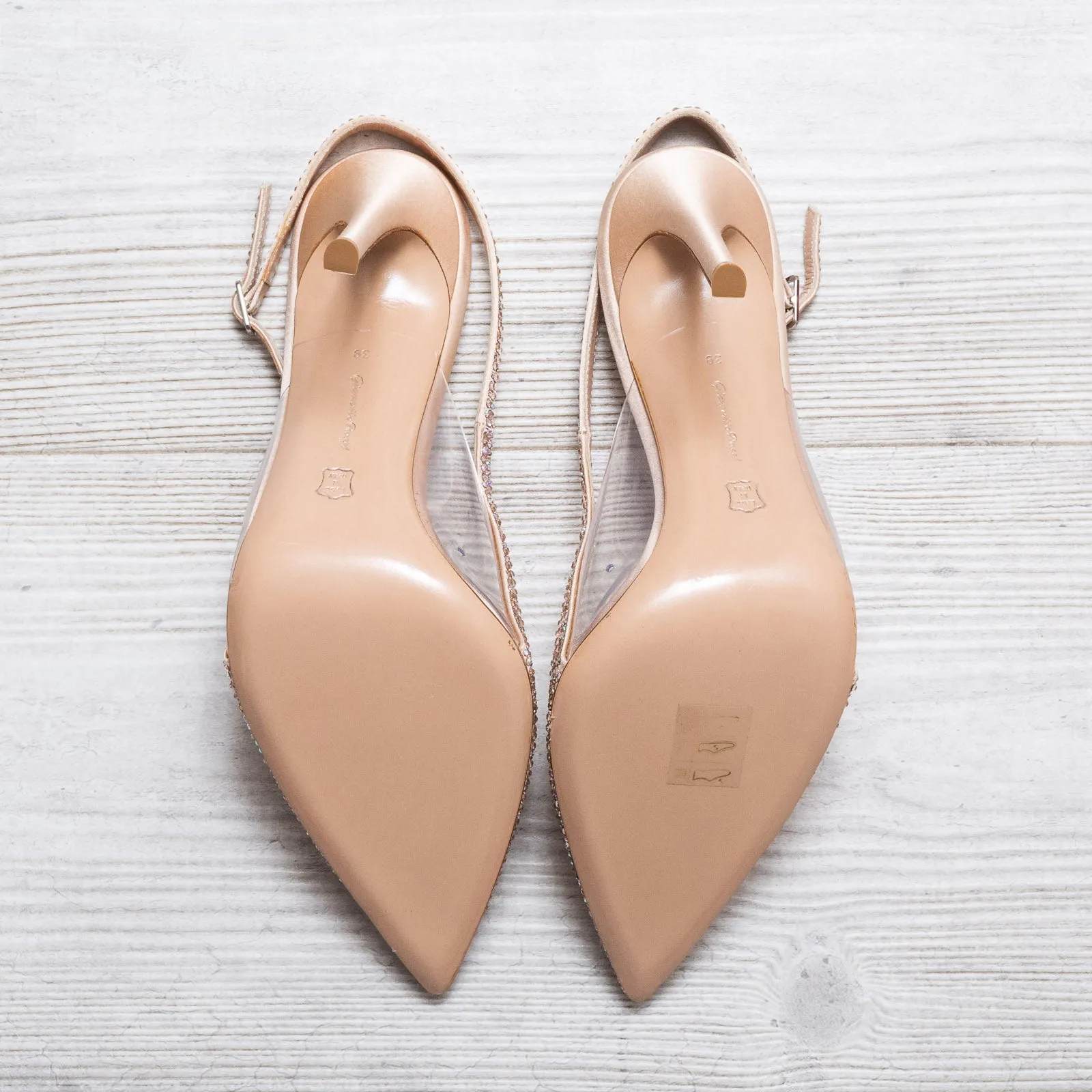 Gianvito Rossi Beige PVC And Leather Embellished Slingback Sandals Size 39