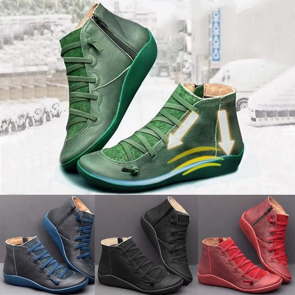 Gibobby Ankle Booties for Women No Heel,Platform Boots Cowboy Boots Lace Up Retro Boots Side Zipper Booties Casual Boots
