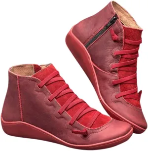 Gibobby Ankle Booties for Women No Heel,Platform Boots Cowboy Boots Lace Up Retro Boots Side Zipper Booties Casual Boots