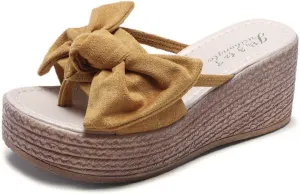 Gibobby Slippers for Women Wide Width,Womens Summer Bow Platforms Sandals Anti-Slip Casual Summer Beach Thong Slipper
