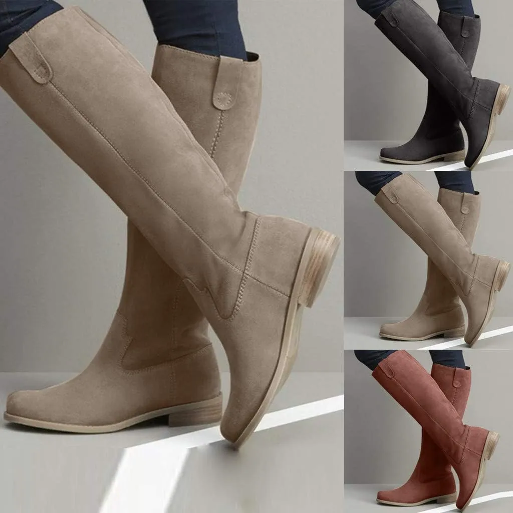 Gibobby Winter Boots for Women,Knee Length Boots Retro Hiking Knight Boots Closed Toe Motorcycle Low Heel Outdoor Waterproof Western Shoes