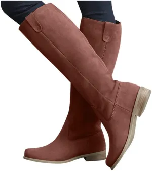 Gibobby Winter Boots for Women,Women's Knee Length Boots Retro Combat Knight Boots Closed Toe Motorcycle Low Heel Outdoor Waterproof Western Shoes
