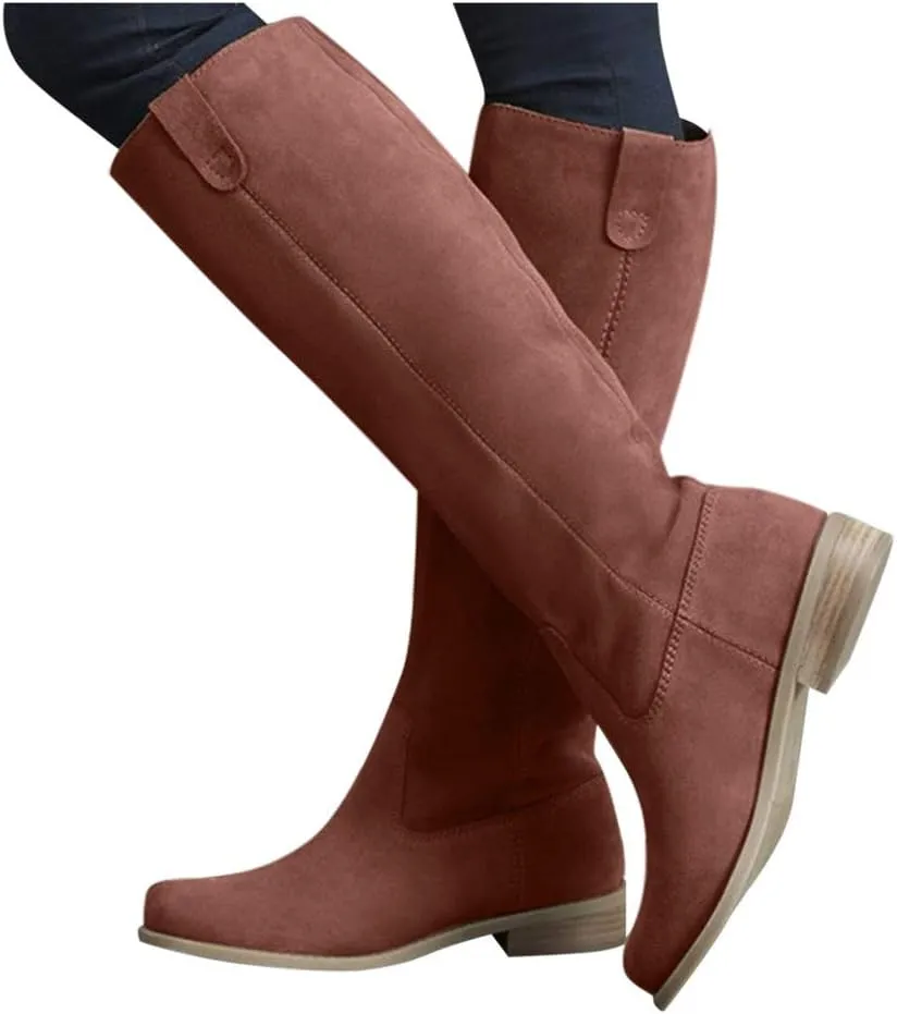 Gibobby Winter Boots for Women,Women's Knee Length Boots Retro Combat Knight Boots Closed Toe Motorcycle Low Heel Outdoor Waterproof Western Shoes