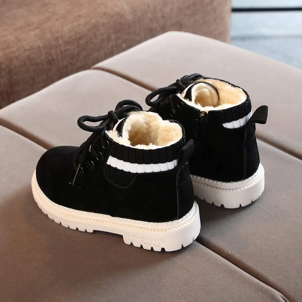 Girls Boots Ankle Boots Chunky Heel Slip on Casual Short Booties Faux Fur Lined Kids Winter Ankle Shoes with Zipper