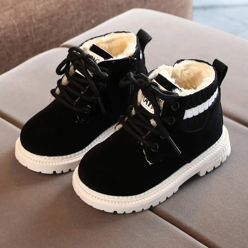 Girls Boots Ankle Boots Chunky Heel Slip on Casual Short Booties Faux Fur Lined Kids Winter Ankle Shoes with Zipper