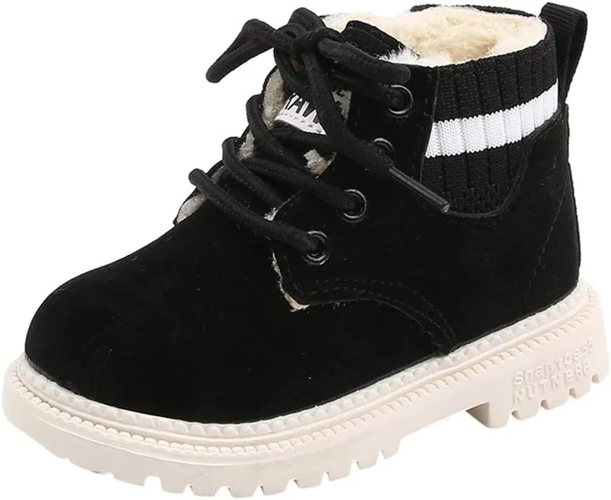 Girls Boots Ankle Boots Chunky Heel Slip on Casual Short Booties Faux Fur Lined Kids Winter Ankle Shoes with Zipper