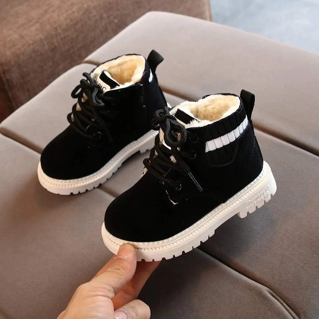 Girls Boots Ankle Boots Chunky Heel Slip on Casual Short Booties Faux Fur Lined Kids Winter Ankle Shoes with Zipper
