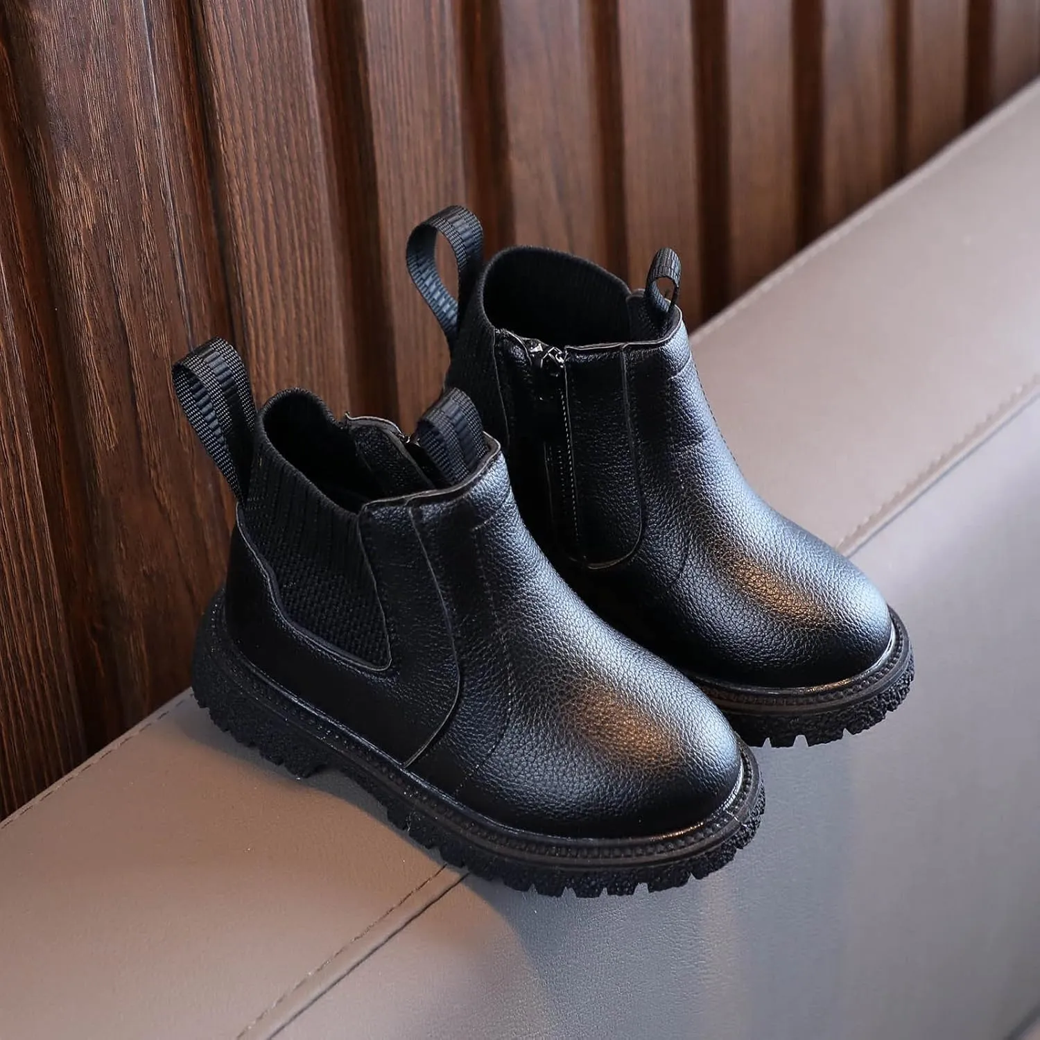 Girls Boys Children Ankle Boots Kids Low Heel Booties Fashion Side Zipper Short Flat Shoes Kids Heels