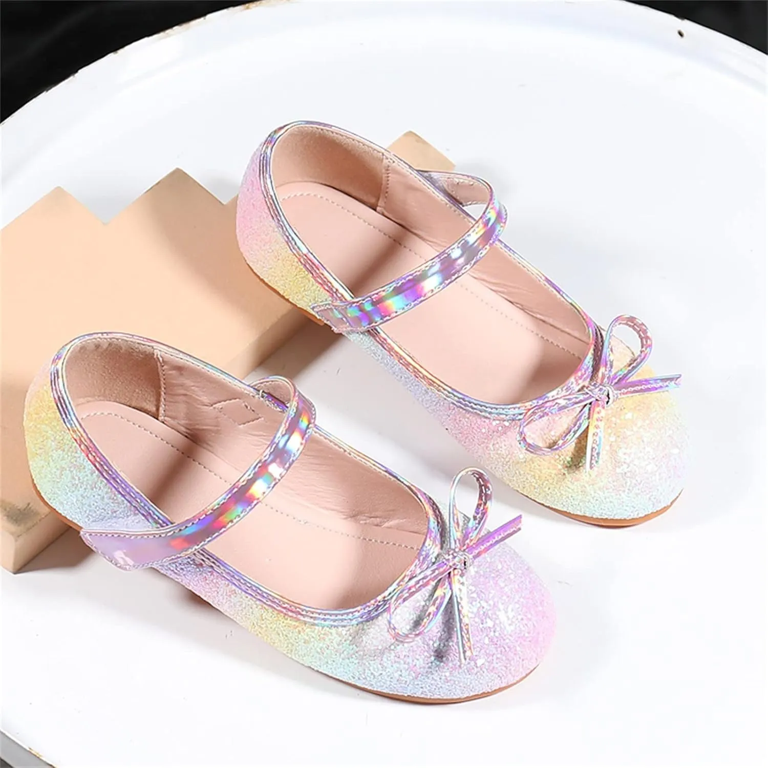 Girls Dress Shoes Glitter Shoe Flower Mary Jane Low Heels Party Wedding Prom Footwear for Toddler Kids