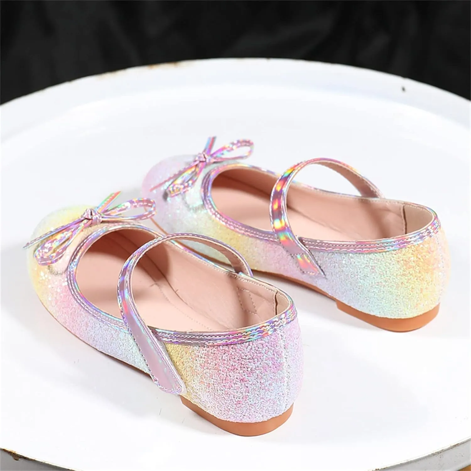 Girls Dress Shoes Glitter Shoe Flower Mary Jane Low Heels Party Wedding Prom Footwear for Toddler Kids