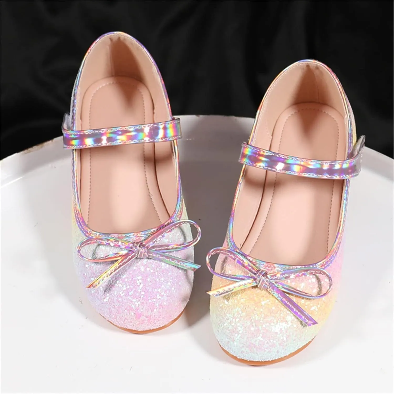 Girls Dress Shoes Glitter Shoe Flower Mary Jane Low Heels Party Wedding Prom Footwear for Toddler Kids