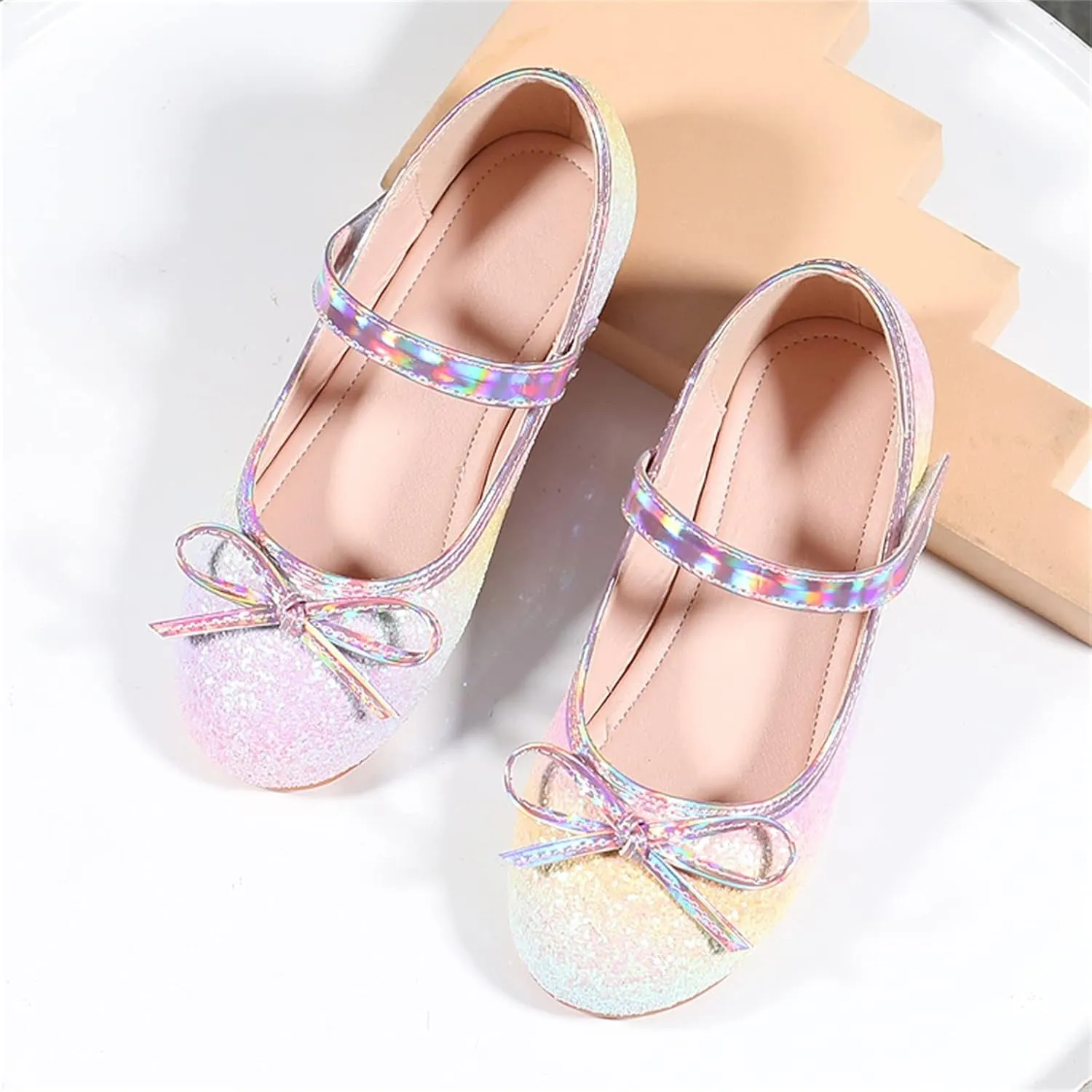 Girls Dress Shoes Glitter Shoe Flower Mary Jane Low Heels Party Wedding Prom Footwear for Toddler Kids