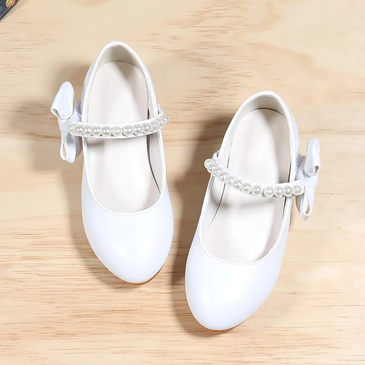 Girls Dress Shoes Mary Jane Shoes for Kids School Shoes Low Heel White Bow Knot Sneaker for Girls Size 3