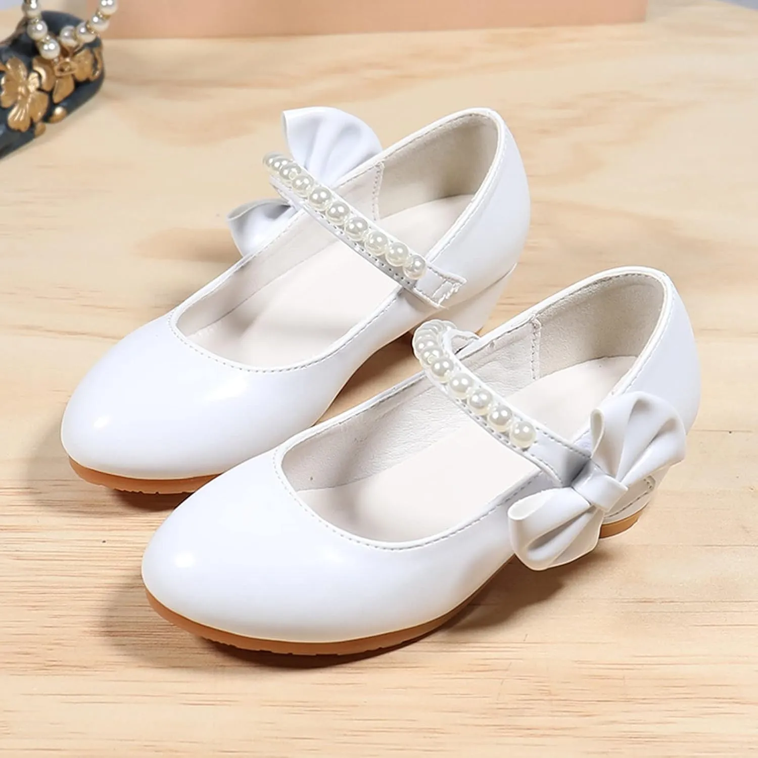 Girls Dress Shoes Mary Jane Shoes for Kids School Shoes Low Heel White Bow Knot Sneaker for Girls Size 3