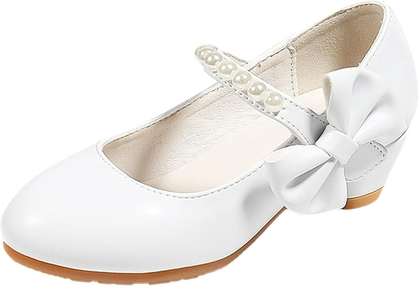 Girls Dress Shoes Mary Jane Shoes for Kids School Shoes Low Heel White Bow Knot Sneaker for Girls Size 3
