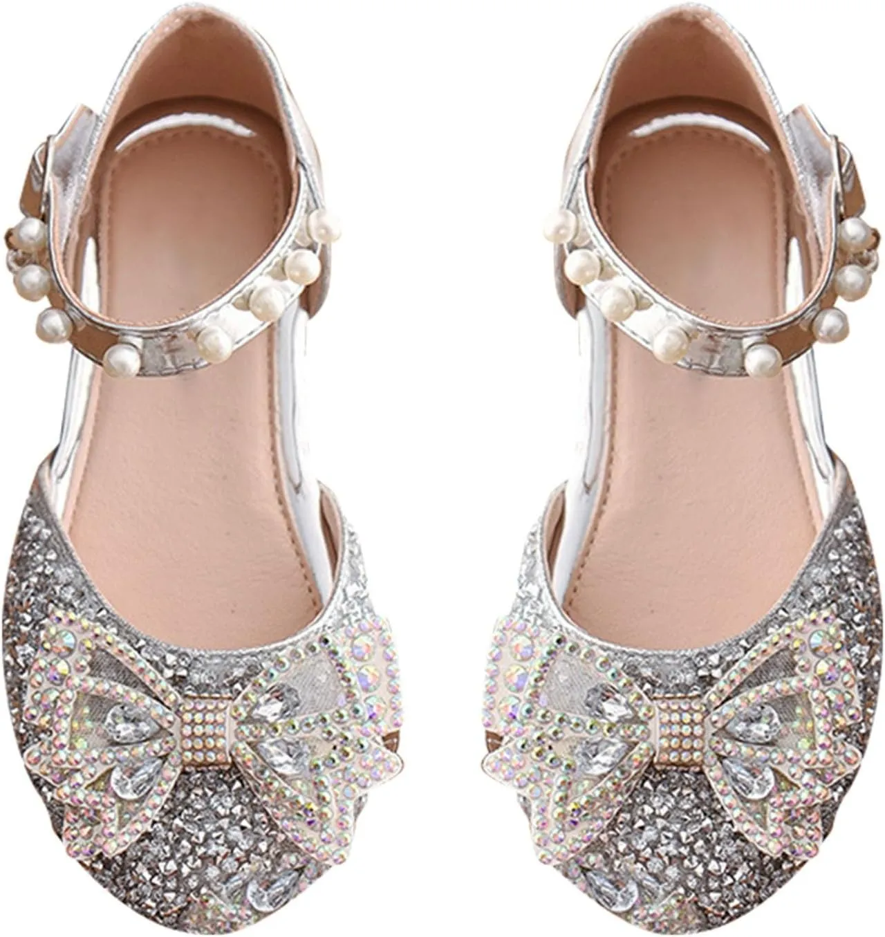 Girls Dress Shoes Rhinstones Bow Mary Jane Ballet Flats Wedding Party Toddler Kids Flower Girl Sandals