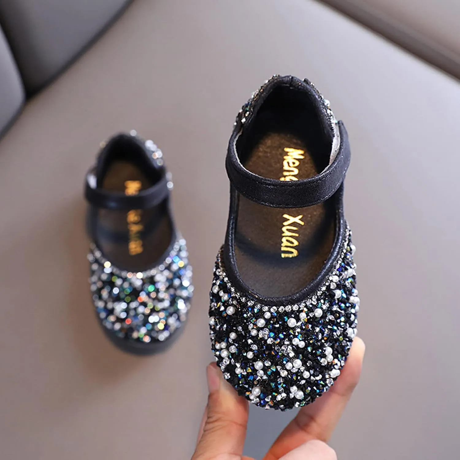 Girls Low Heels Sparkly Princess Shoes Glitter Toddler Flat𝐬 Christmas Flower Girls Dress Shoes for Little/Big Kids
