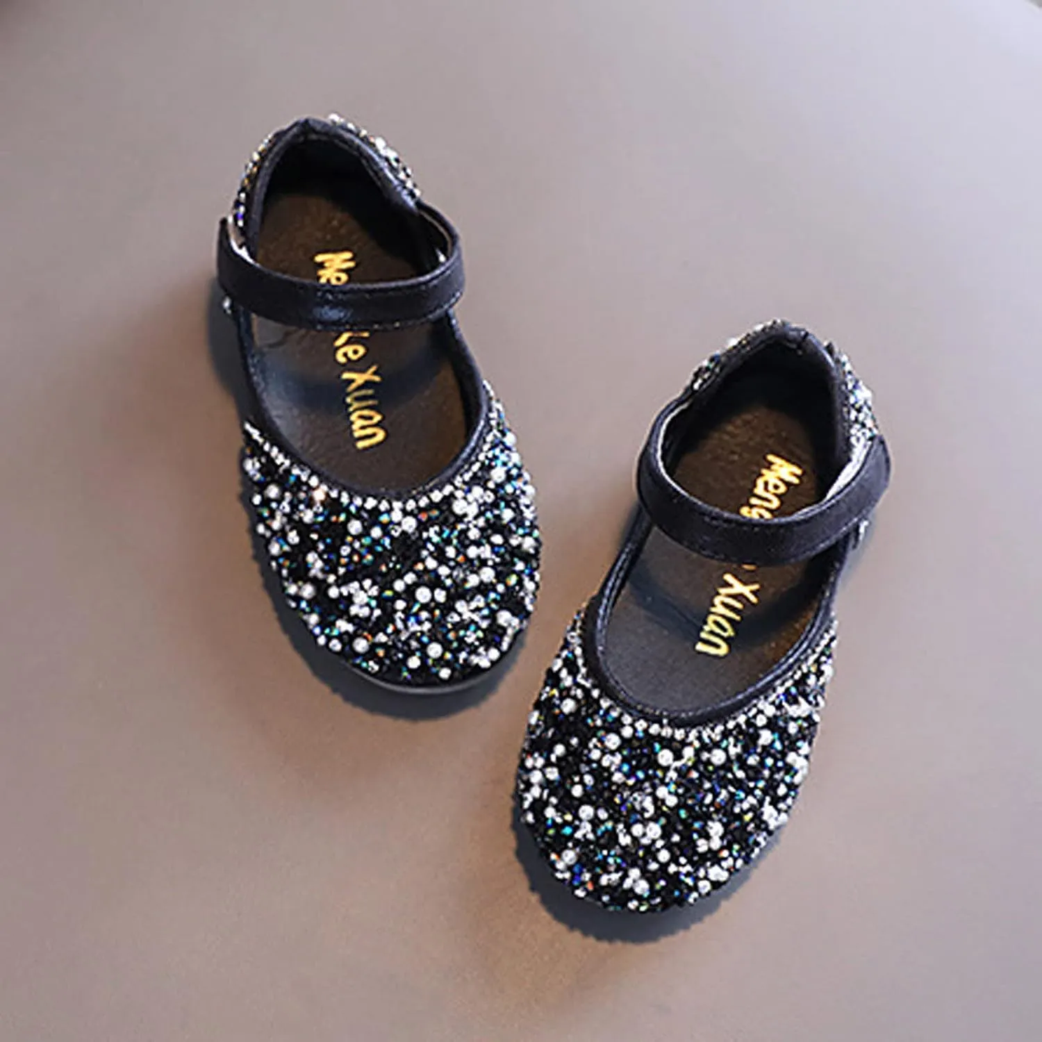 Girls Low Heels Sparkly Princess Shoes Glitter Toddler Flat𝐬 Christmas Flower Girls Dress Shoes for Little/Big Kids
