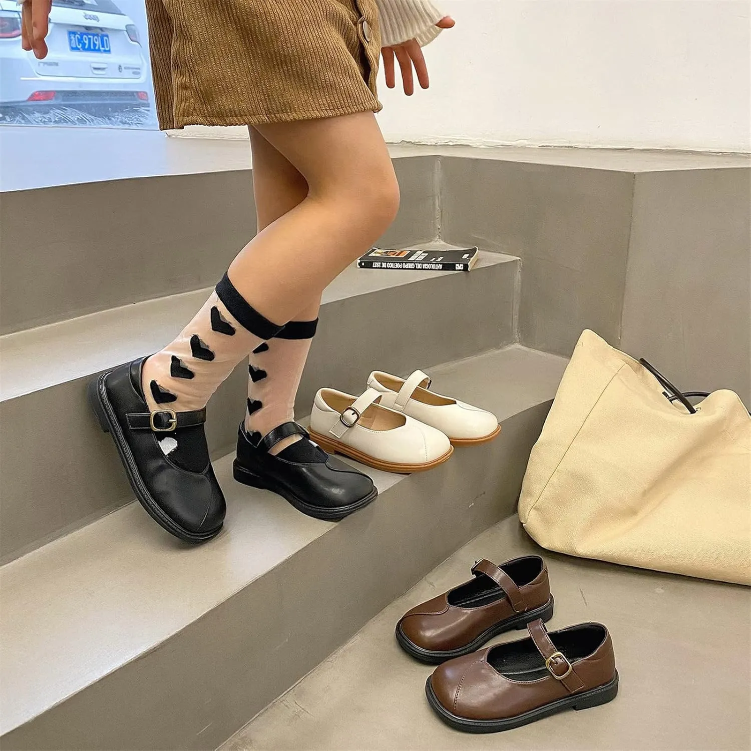 Girls Mary Jane Shoes for Wedding Party Flower Girl School Dress Shoes Low Heel Flats for Big Kids