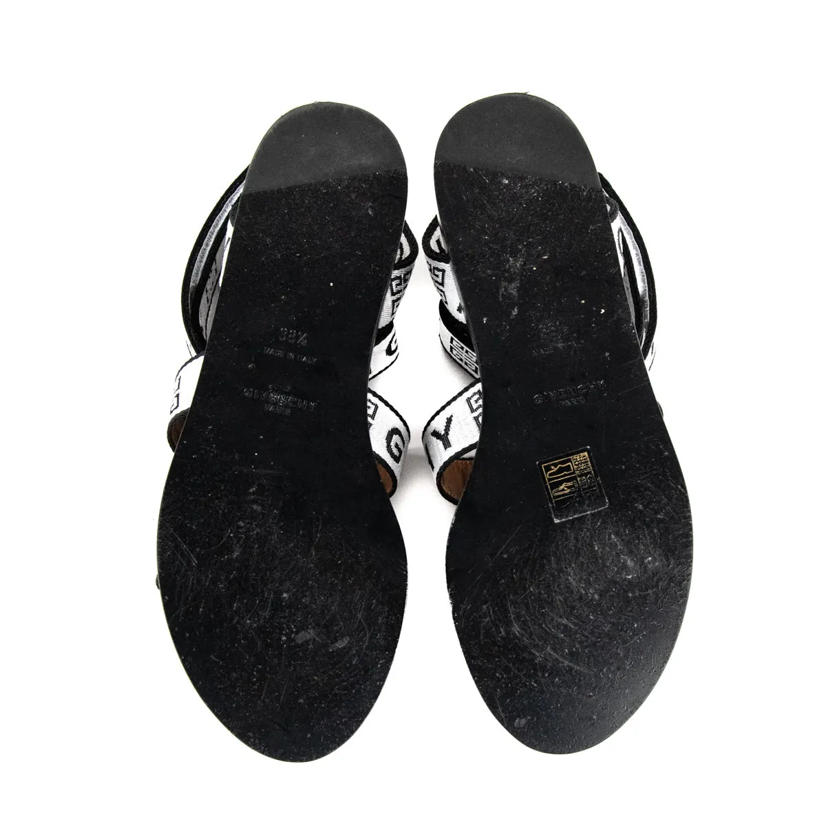 Givenchy Black & White Logo Canvas Gladiator Sandals Size US 38.5 | EU 38.5