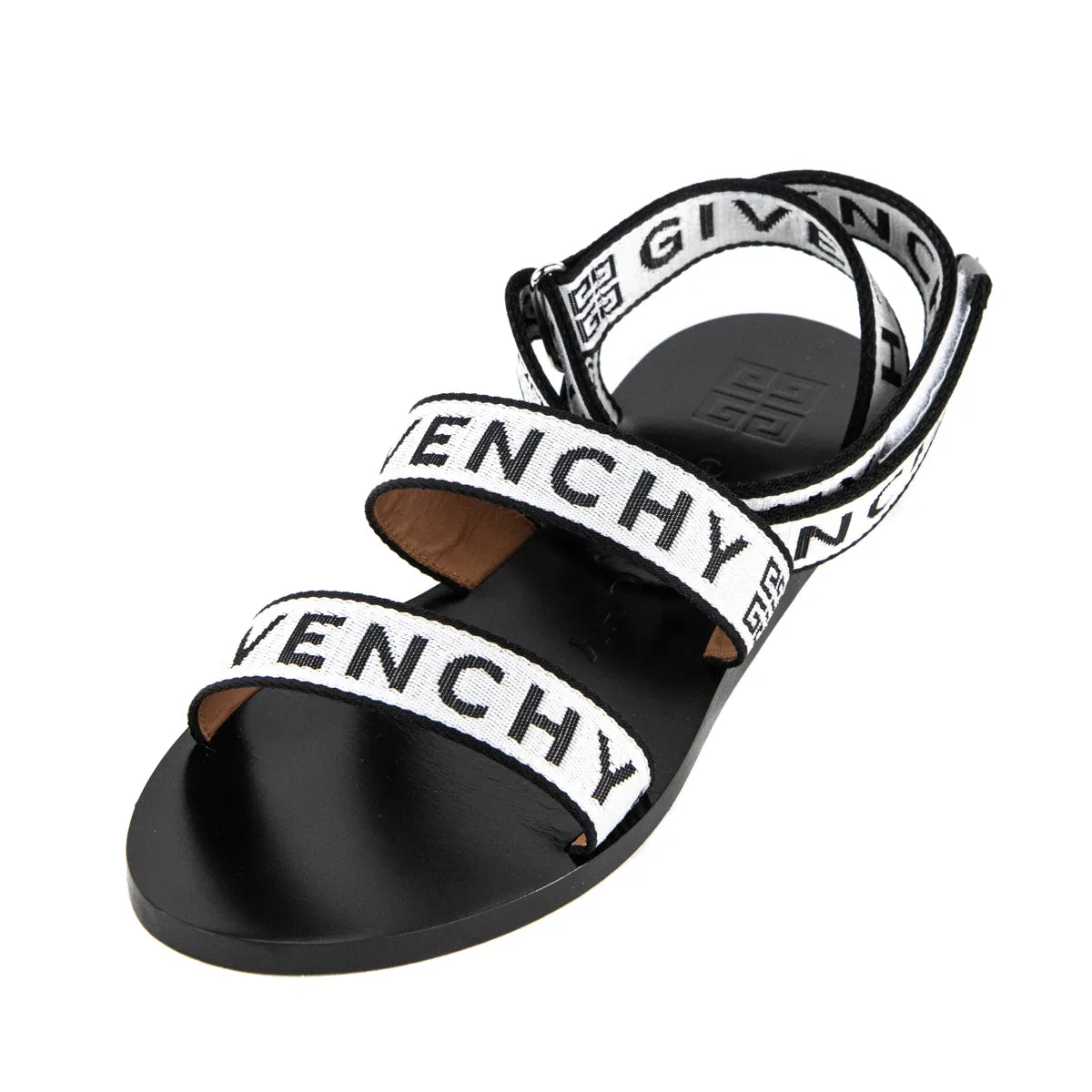 Givenchy Black & White Logo Canvas Gladiator Sandals Size US 38.5 | EU 38.5