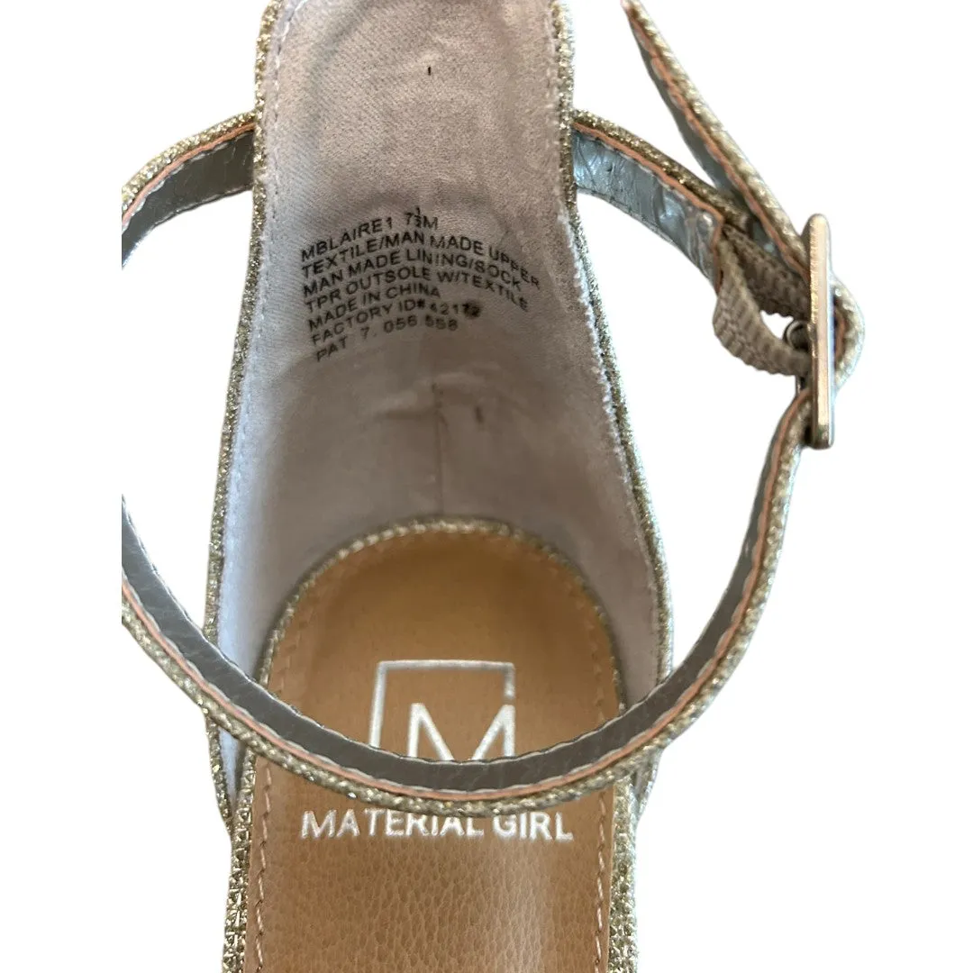 Glittery Ankle Strap Sandals Rhinestone Embellished Heels 7.5