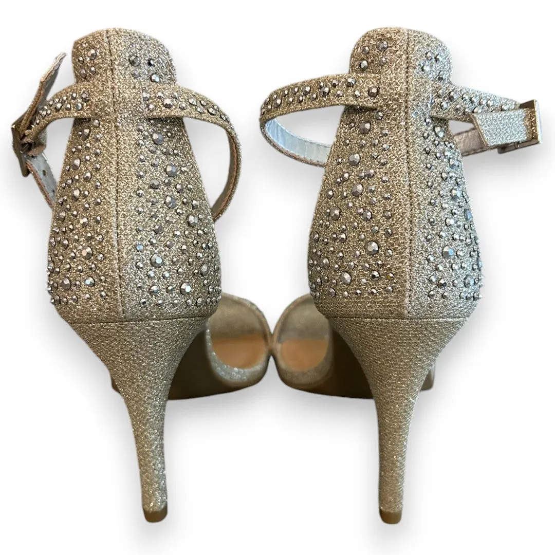 Glittery Ankle Strap Sandals Rhinestone Embellished Heels 7.5