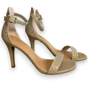 Glittery Ankle Strap Sandals Rhinestone Embellished Heels 7.5
