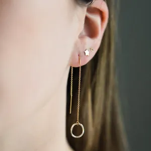 Gold Filled Molten Mini Circle Threader Earrings