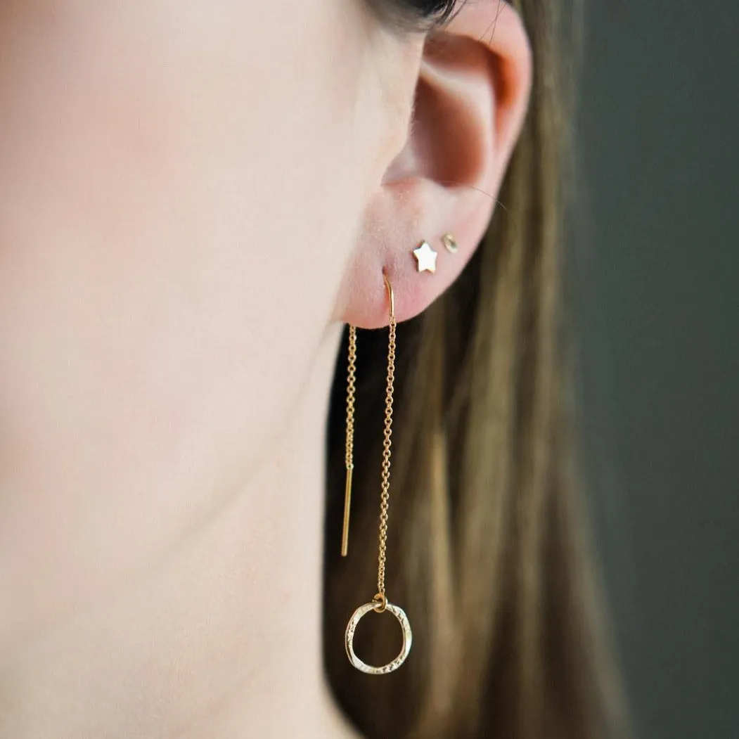 Gold Filled Molten Mini Circle Threader Earrings