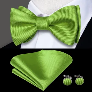 Green Striped Silk Self-tied Bow Tie Pocket Square Cufflinks Set