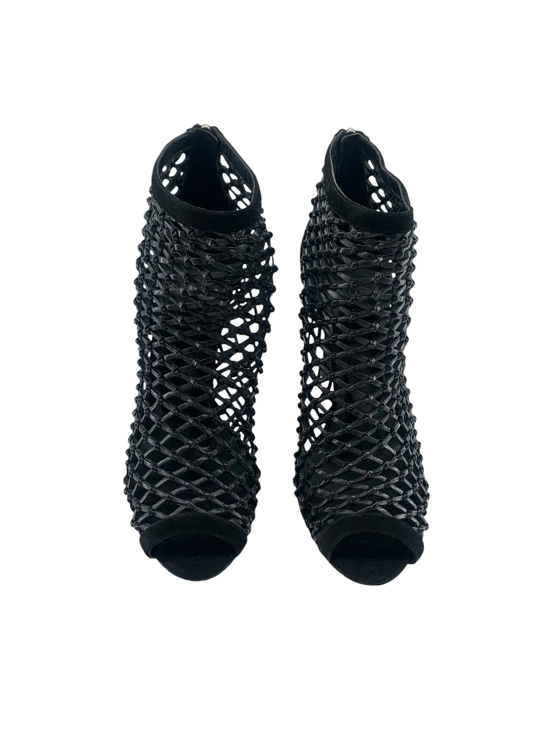 Gucci Black Eline Leather Cage Stiletto Booties