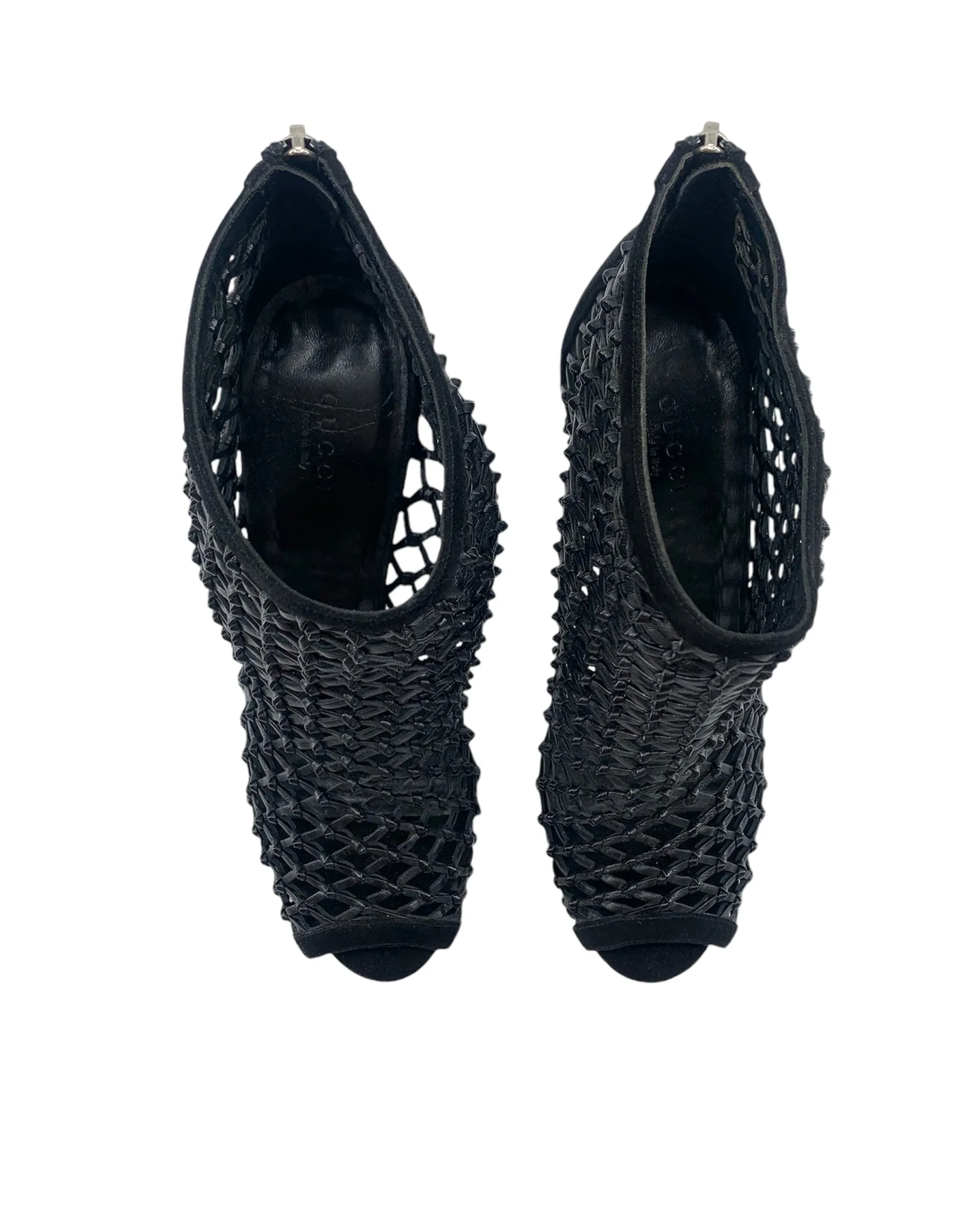 Gucci Black Eline Leather Cage Stiletto Booties
