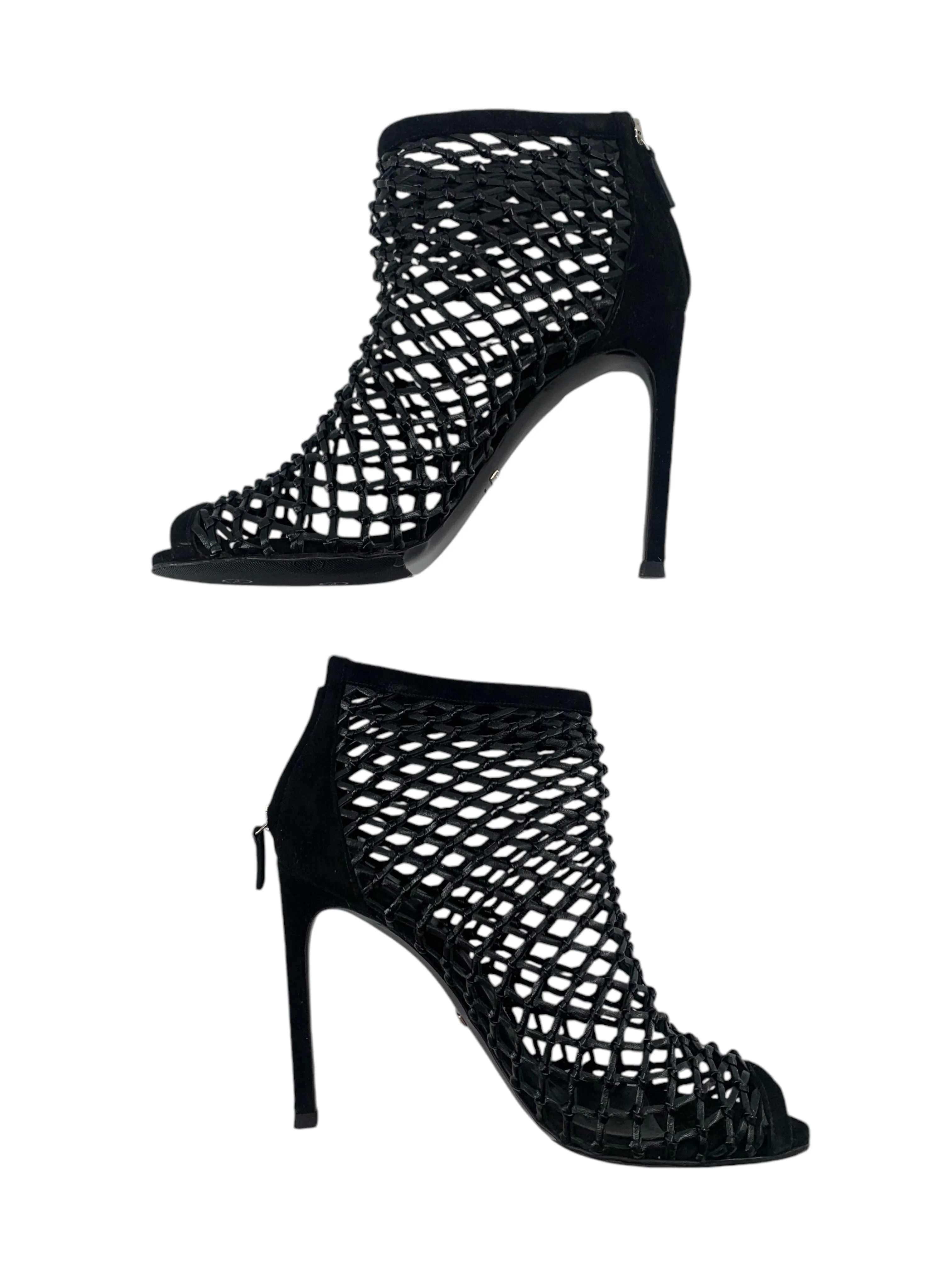 Gucci Black Eline Leather Cage Stiletto Booties