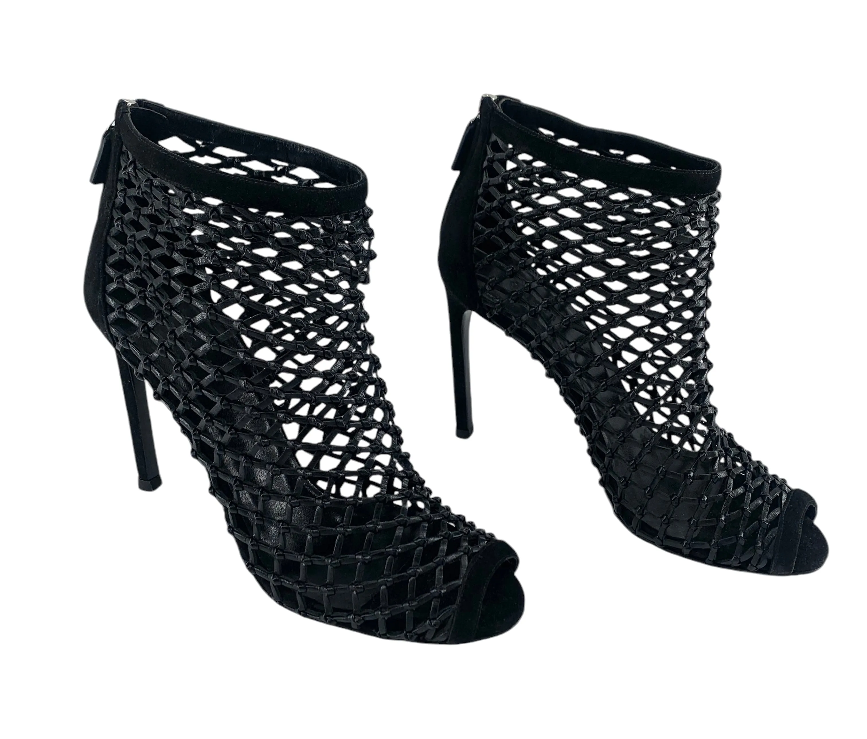Gucci Black Eline Leather Cage Stiletto Booties