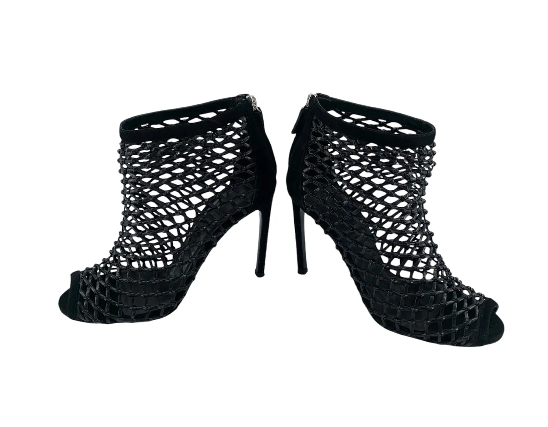 Gucci Black Eline Leather Cage Stiletto Booties