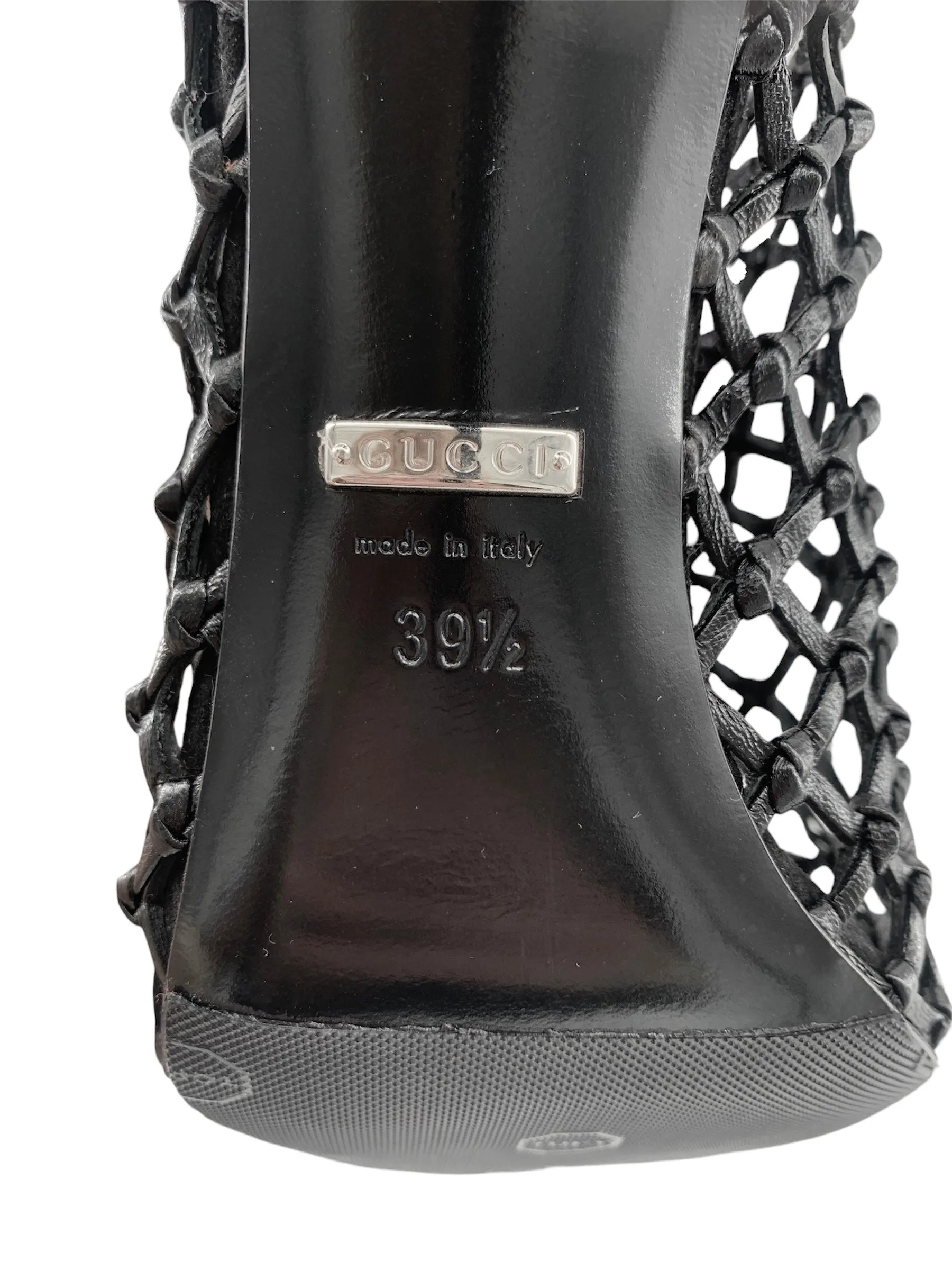 Gucci Black Eline Leather Cage Stiletto Booties